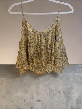 Golden Floral Metallic Camisole Crop Top - Women